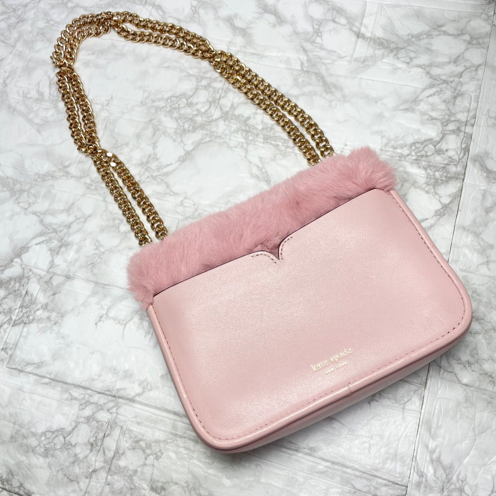 katespade ケイトスペード バッグ チェーン ファー ピンク ハート