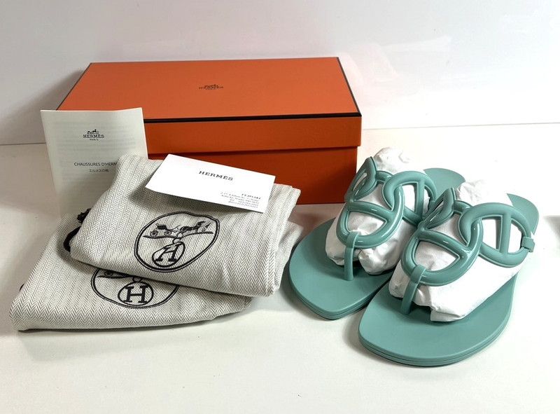 HERMES エルメス エジェリ サンダル ラバー サイズ37 シェーヌダンクル ヴェールアンブラン 183 250116 SS 05 ich