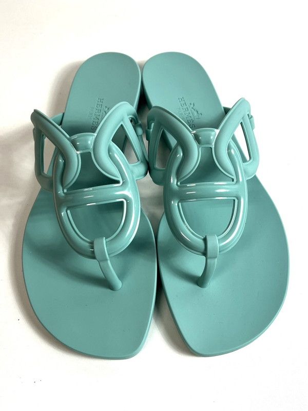 HERMES エルメス エジェリ サンダル ラバー サイズ37 シェーヌダンクル ヴェールアンブラン 183-250116-SS-05-ich