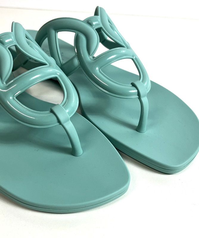  HERMES エルメス エジェリ サンダル ラバー サイズ37 シェーヌダンクル ヴェールアンブラン 183-250116-SS-05-ich サンダル ミュール 靴