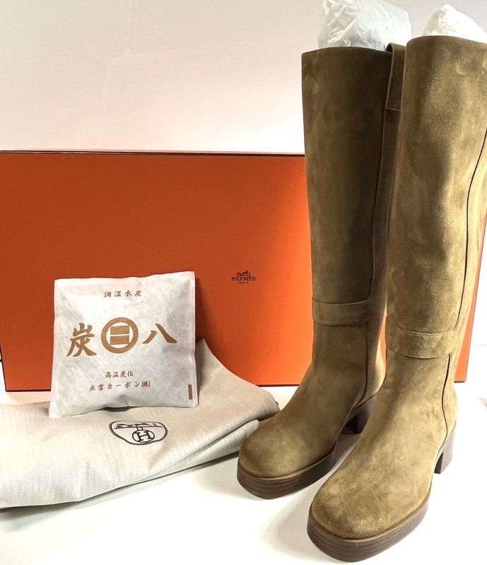 HERMES エルメス Horse ホース ロングブーツ ヴォー ヴェロア スウェード ブラウン 37 1 2 183-250204-SS-08-ich