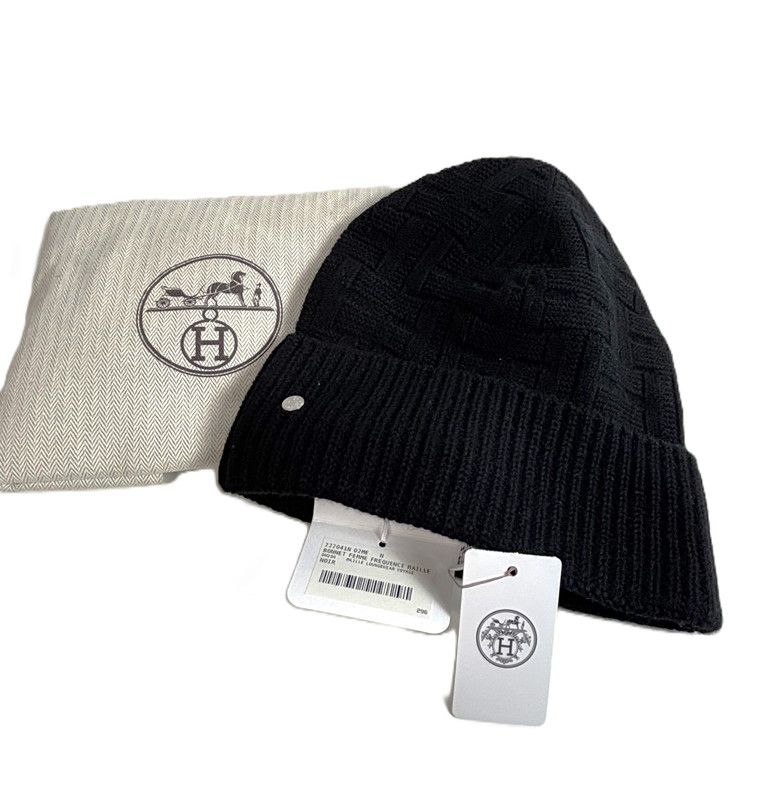 HERMES エルメス フレカンス ニットキャップ ウール100% ブラック М 185-250225-SS-07-ich