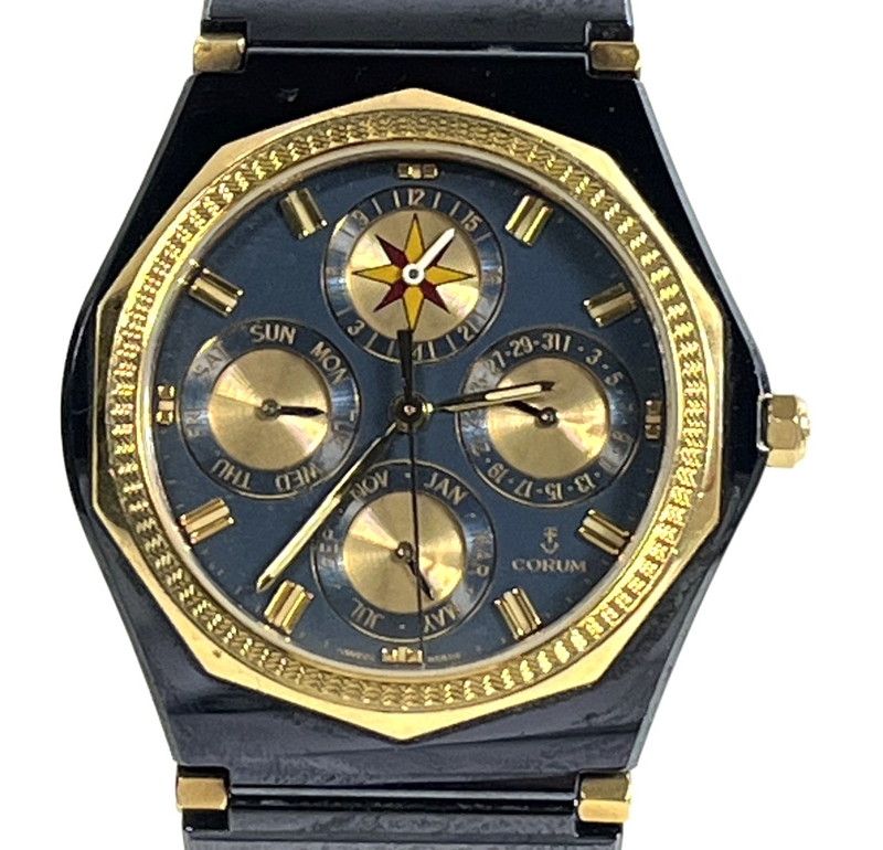 コルム CORUM アドミラルズカップ クアトロ 腕時計 クォーツ ガンブルー K18YGトリプルカレンダー 195-250225-SS-12-ich