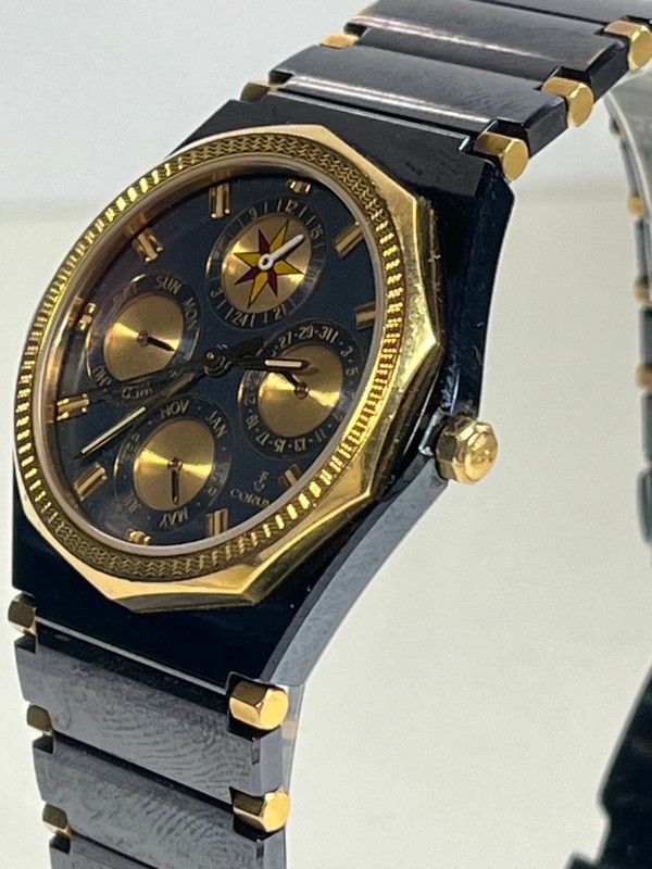 コルム CORUM アドミラルズカップ クアトロ 腕時計 クォーツ ガンブルー K 18 YGトリプルカレンダー 195 250225 SS 12 ich