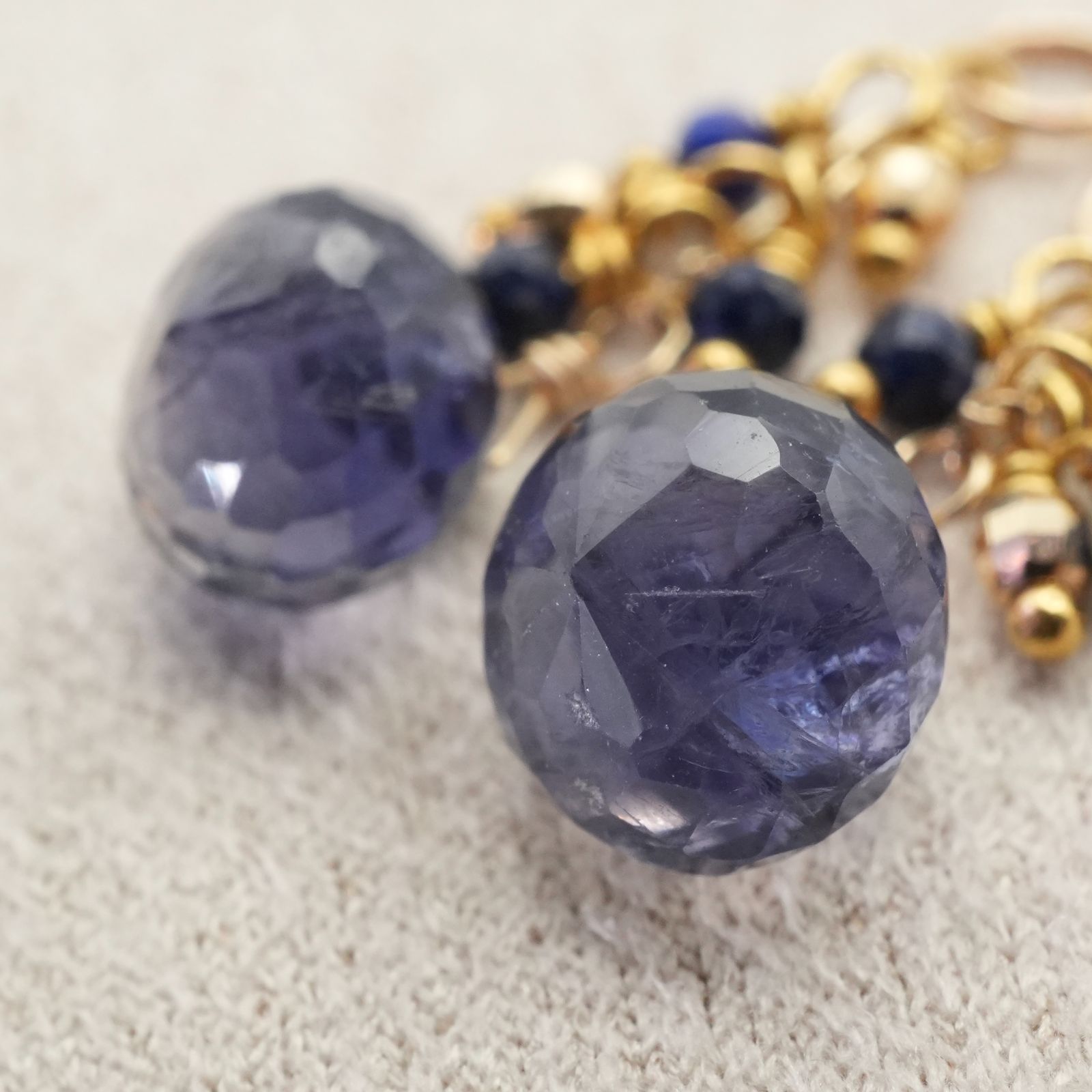 アガット アイオライト×ラピスラズリ ピアスチャーム K10/25-2132S