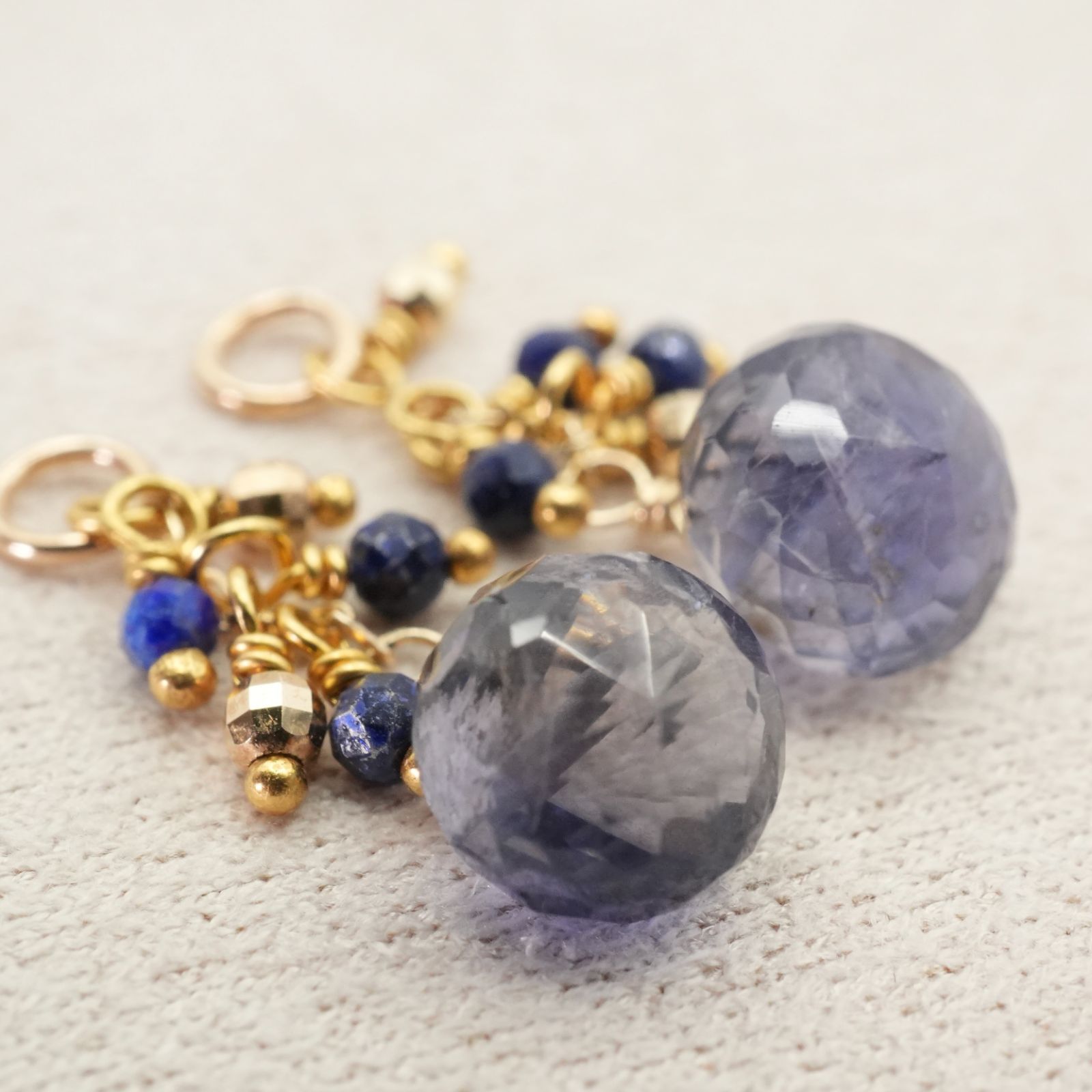 アガット アイオライト×ラピスラズリ ピアスチャーム K10/25-2132S