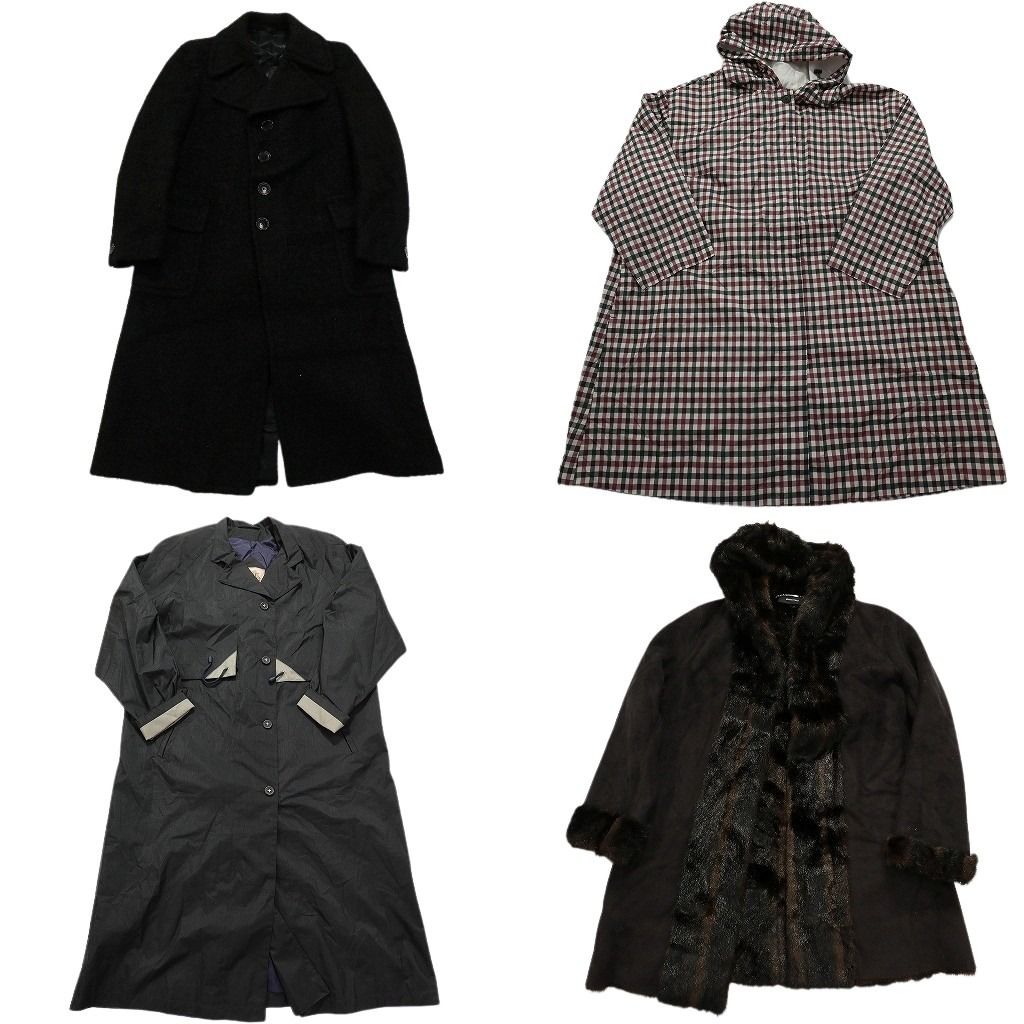 古着卸 コート MIX 4枚セット レディース ファー ギンガムチェック フード ロングコート 古着 NC5813