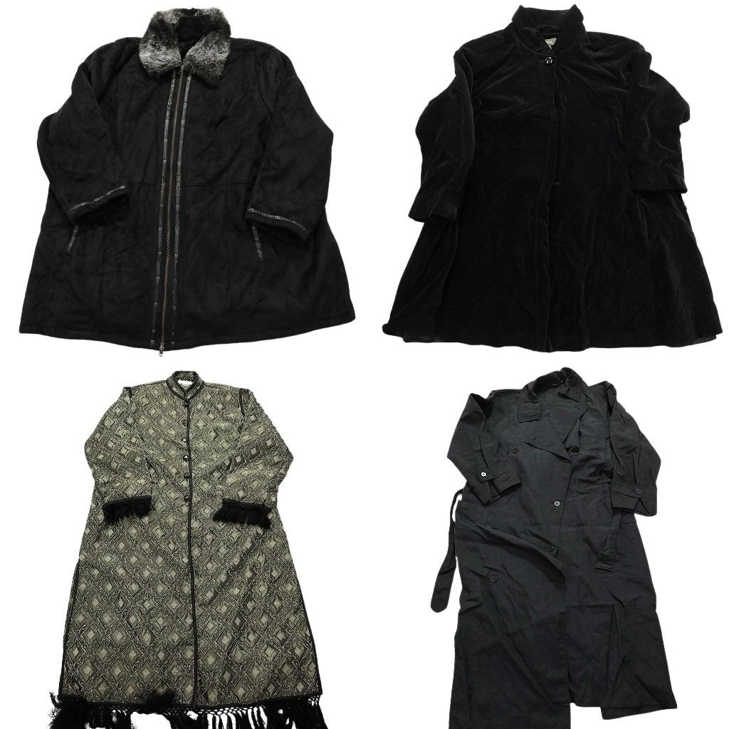 古着卸 コート MIX 4枚セット レディース トレンチコート ブラック 総柄 ファー フルジップ 古着 NC5811