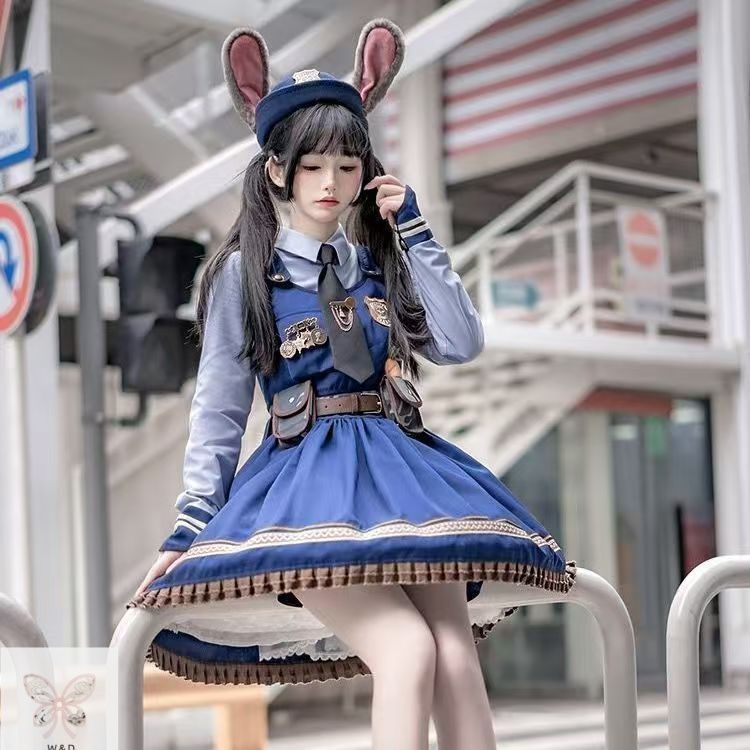 動物警察官 バニーガール ロリータコスチューム ジュディ警官 学生 イベント アニメコスプレ フルセット 二次元 夢の世界で正義を守る 愛らしいバニー警官のロリータコスチューム