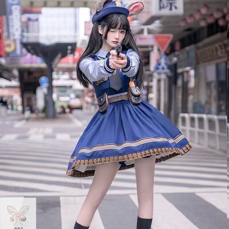 動物警察官 バニーガール ロリータコスチューム ジュディ警官 学生 イベント アニメコスプレ フルセット 二次元 夢の世界で正義を守る 愛らしいバニー警官のロリータコスチューム