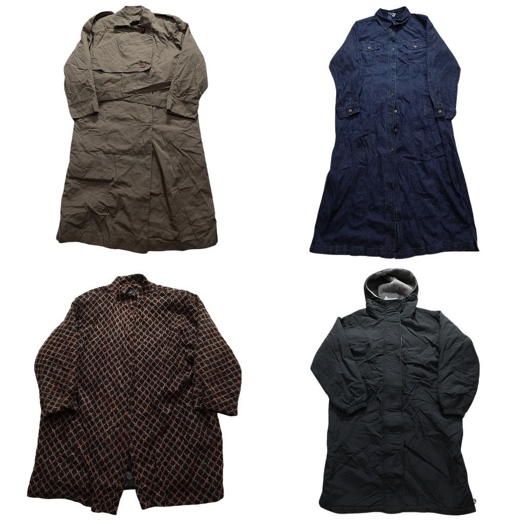 古着卸 コート MIX 4枚セット レディース 総柄 デニム ダブルフラップ ロング丈 古着 NC5829