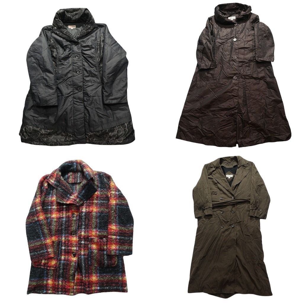 古着卸 コート MIX 4枚セット レディース チェック ダブルブレスト ロングコート 古着 NC5838