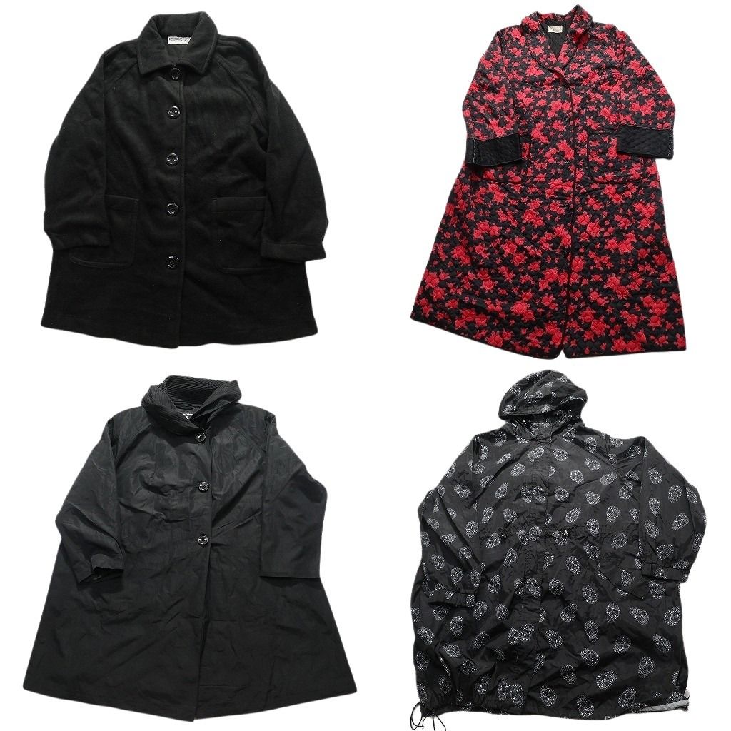 古着卸 コート MIX 4枚セット レディース 総柄 キルティング ドローコード フード 古着 NC5836
