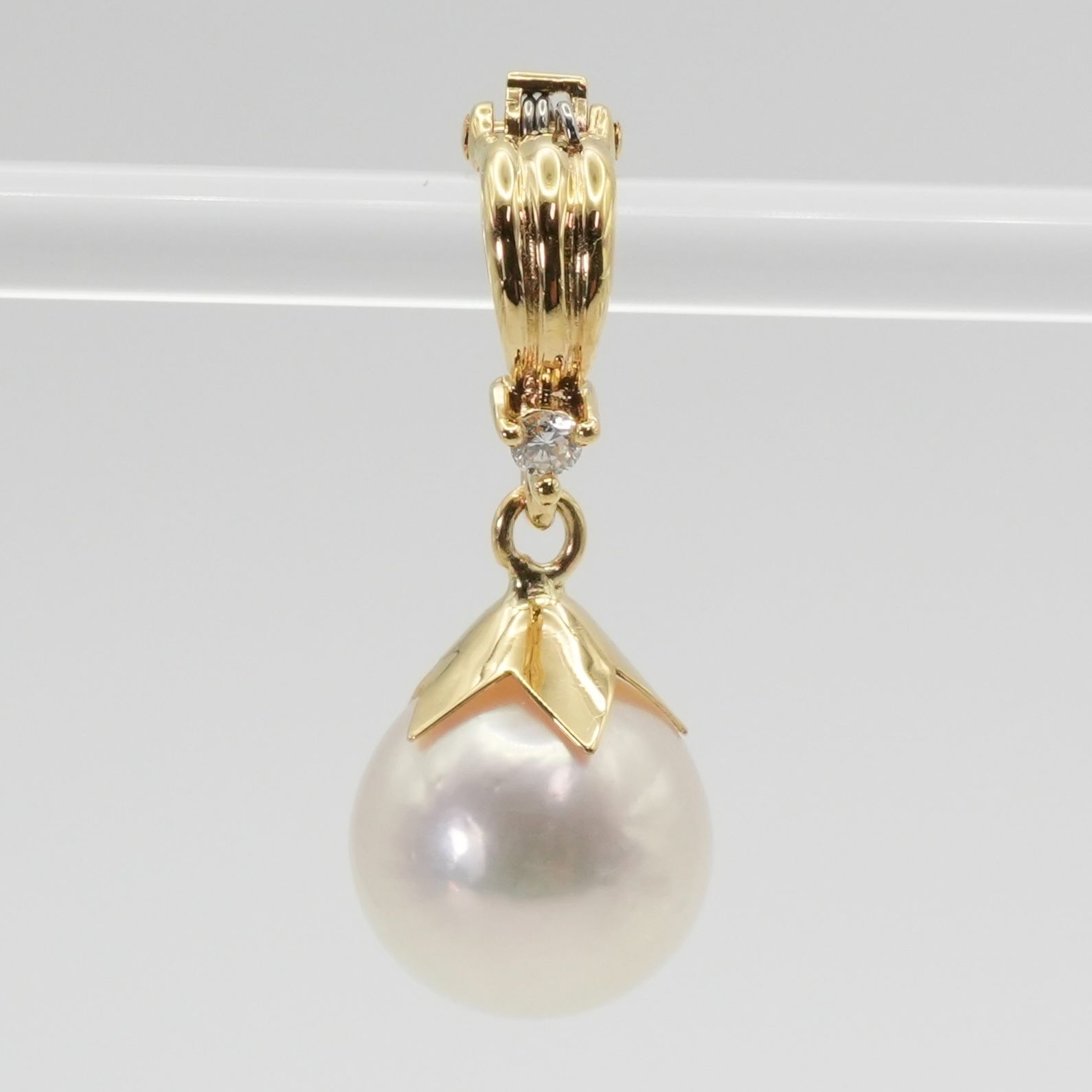 田崎真珠 K18 ダイヤ ネックレストップ パール 25-1847S