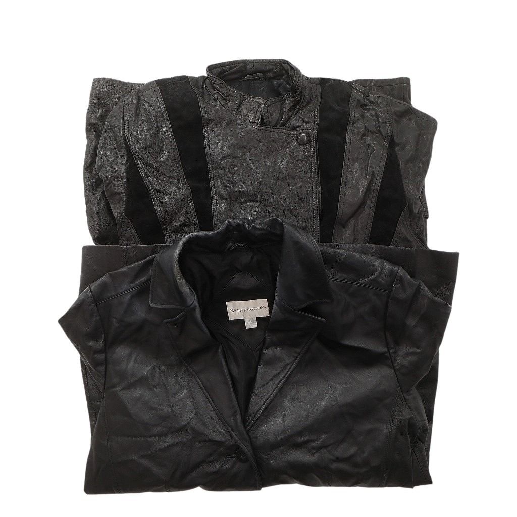 古着卸 レザー ジャケット MIX 2枚セット レディース ブラック 切り替え 古着 NC6020