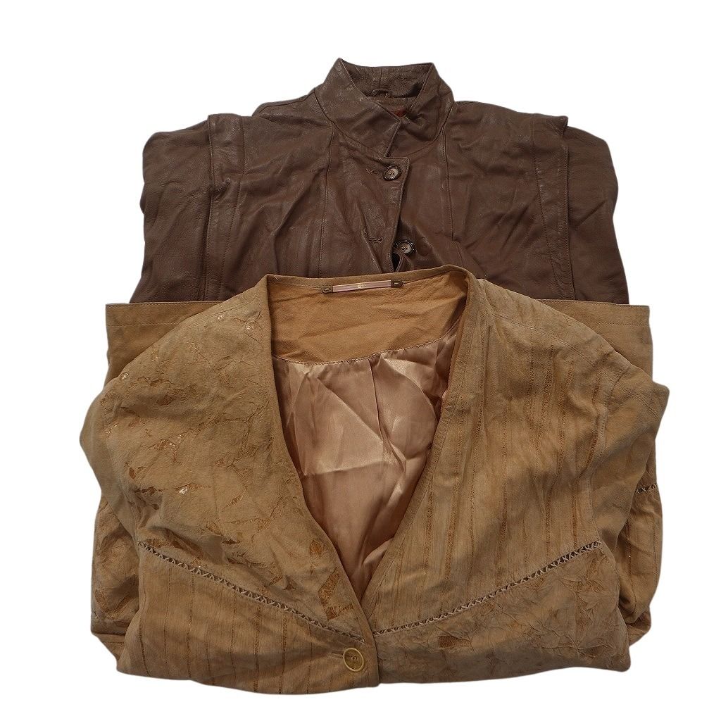 古着卸 レザー ジャケット MIX 2枚セット レディース ブラウン系 襟付き 古着 NC6019