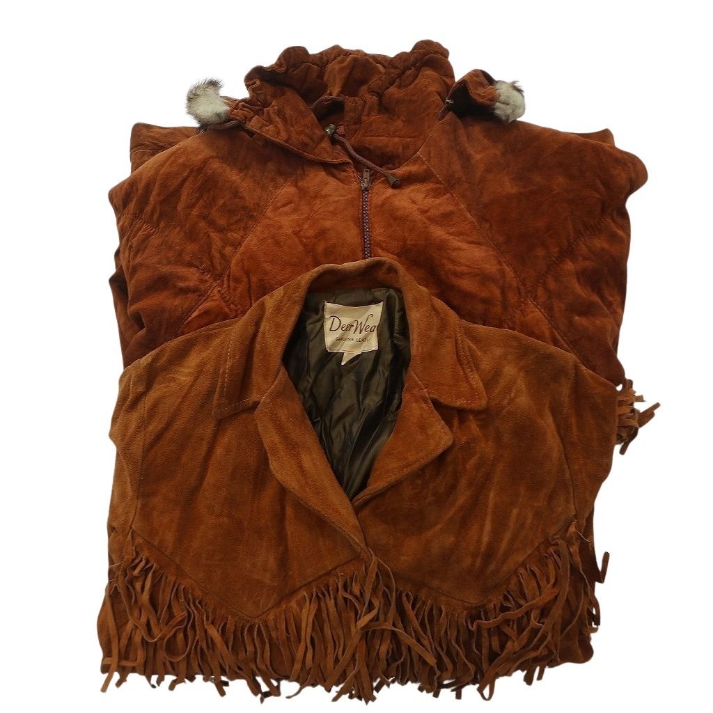 古着卸 レザー ジャケット MIX 2枚セット レディース フリンジ フード ファー スエード調 フルジップ 古着 NC6018