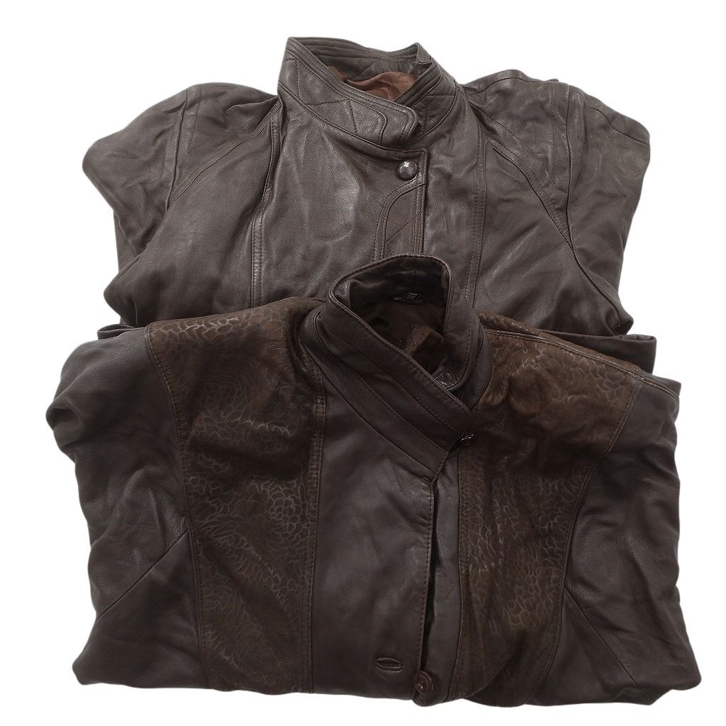 古着卸 レザー ジャケット MIX 2枚セット レディース ブラウン系 切り替え 古着 NC6017