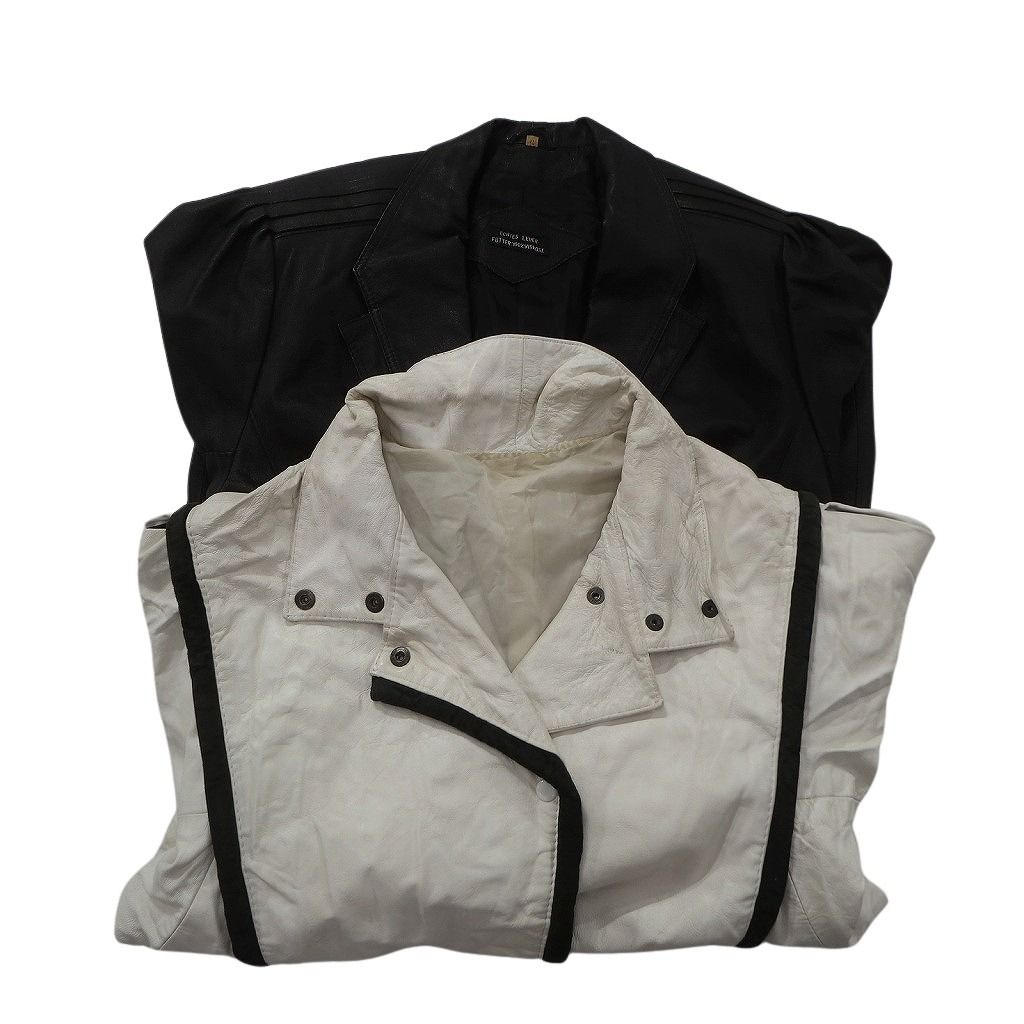 古着卸 レザー ジャケット 2枚セット レディース ブラック ホワイト ライン 古着 NC6016