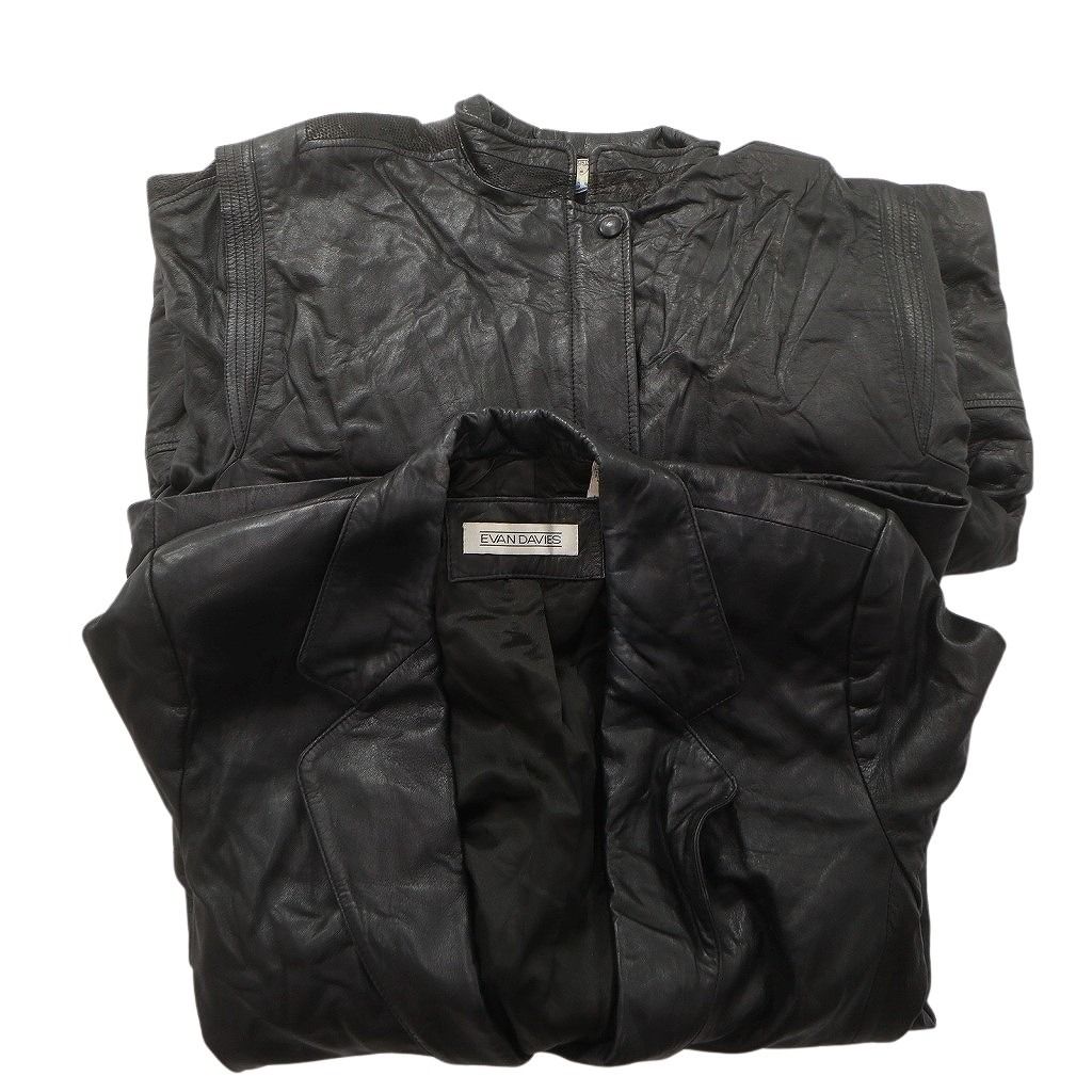 古着卸 レザー ジャケット MIX 2枚セット レディース 比翼 テーラード ブラック 古着 NC6014