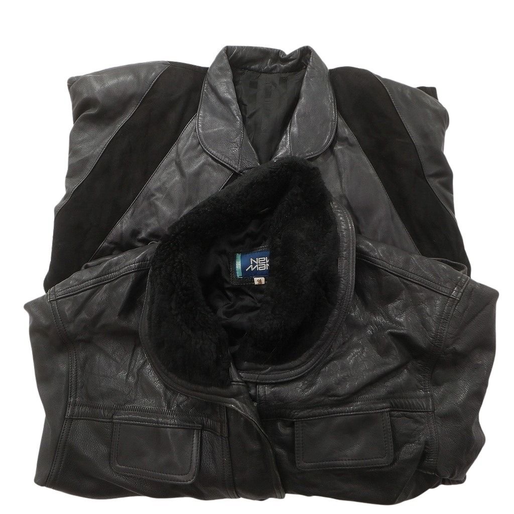 古着卸 レザー ジャケット MIX 2枚セット レディース 切り替え ブラック フラップ トグルボタン 古着 NC6013