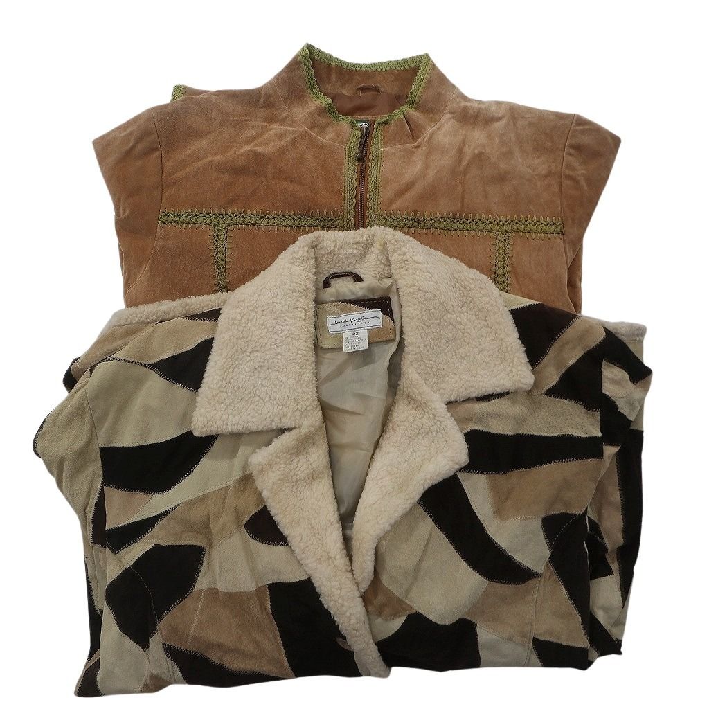 古着卸 レザー ジャケット MIX 2枚セット レディース ボア 総柄 ジップアップ 古着 NC6011