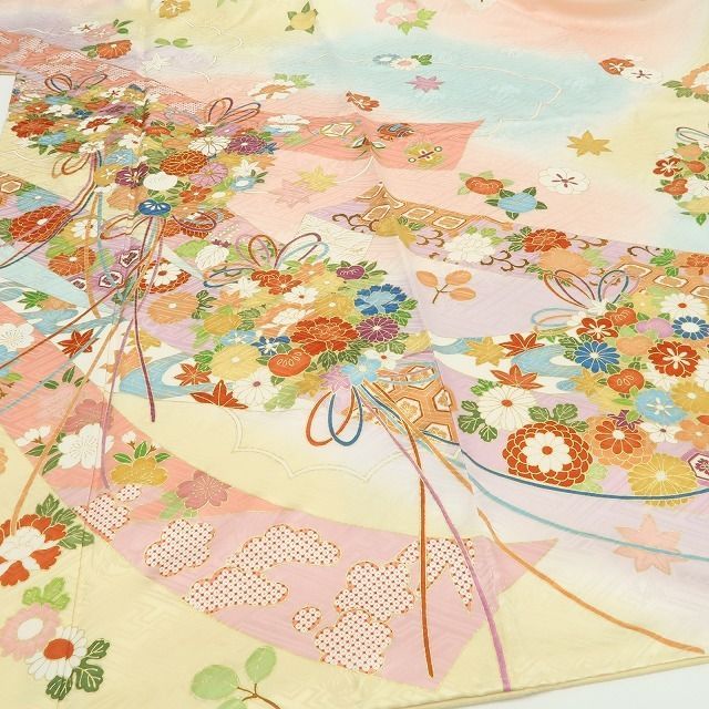 早い者勝ち❗️お仕立て上り　振袖　正絹　美品　総柄　長襦袢サービス付き ❁tomihisa❁新品 金駒刺繍 着物 正絹 成人式 仕付け糸付”晴れの日を