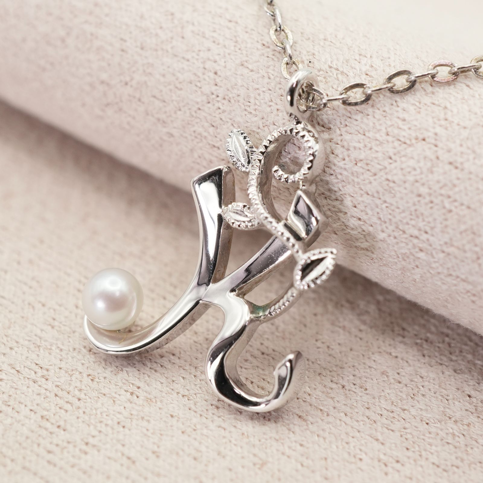 美品 ミキモト シルバー イニシャル K ネックレス パール/25-2261S