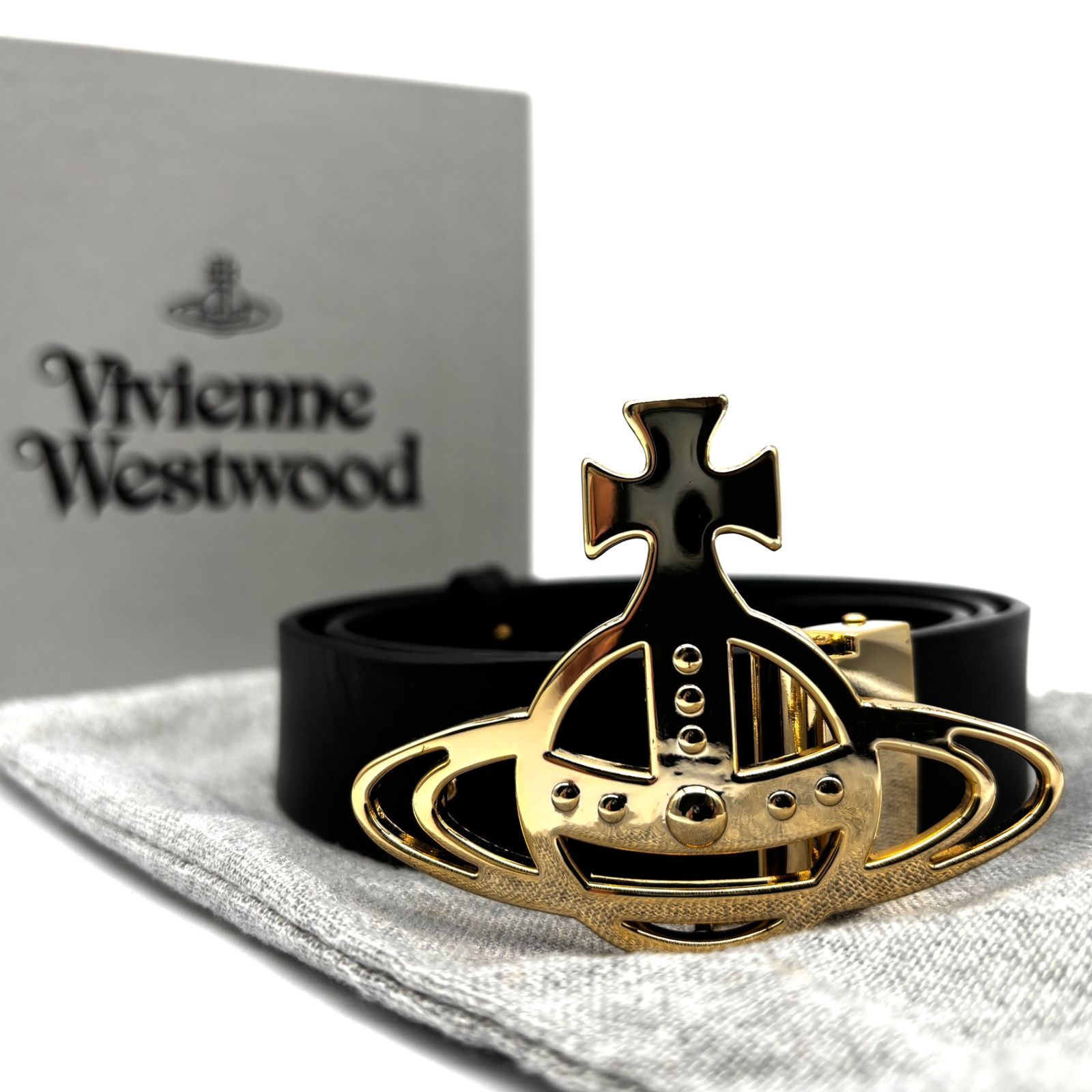 Vivienne Westwood ヴィヴィアンウエストウッド ベルト オーブ ロゴ金具 ユニセックス 箱 保存袋付き ブラック