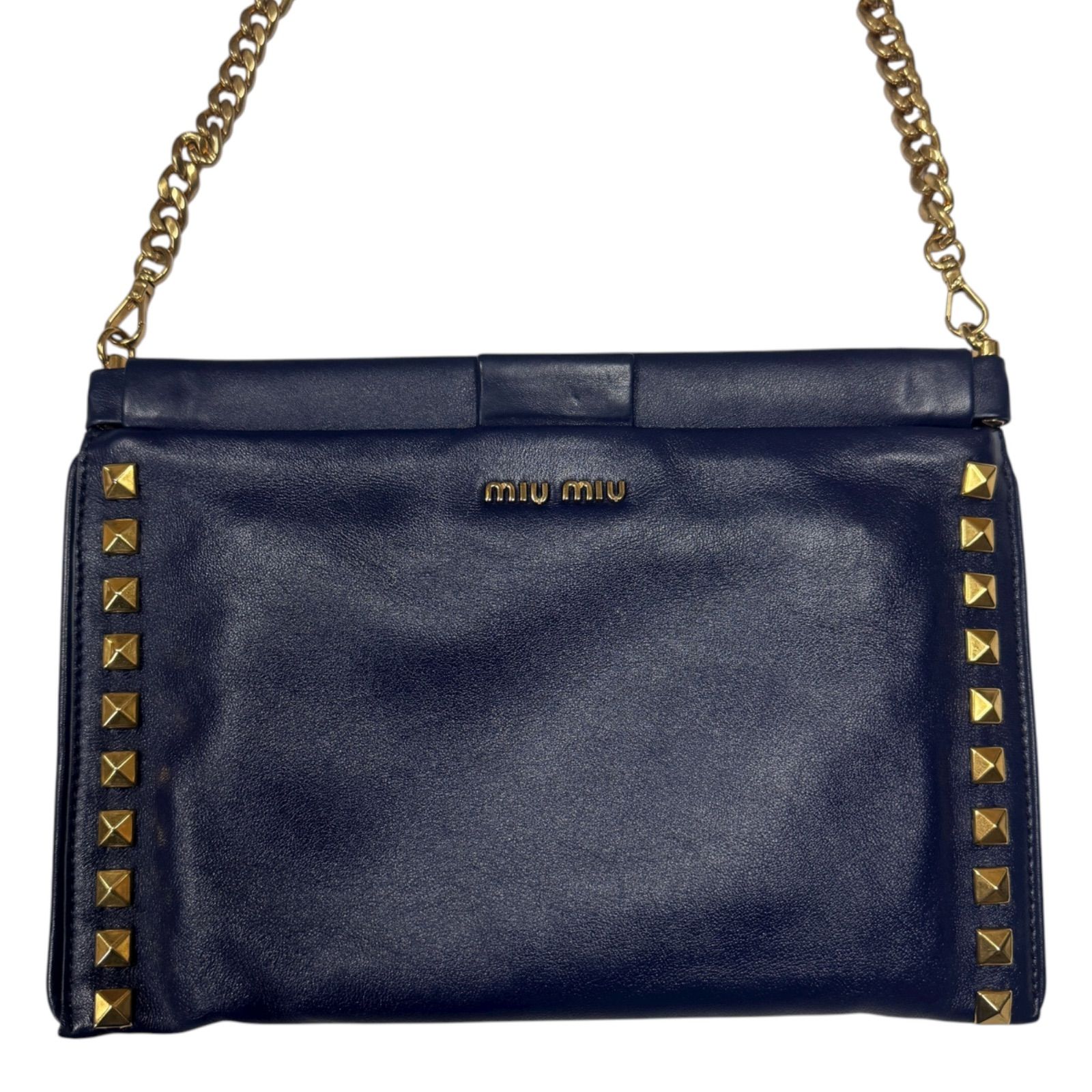 美品 miu miu ミュウミュウ 2way スタッズ チェーンショルダーバッグ 
