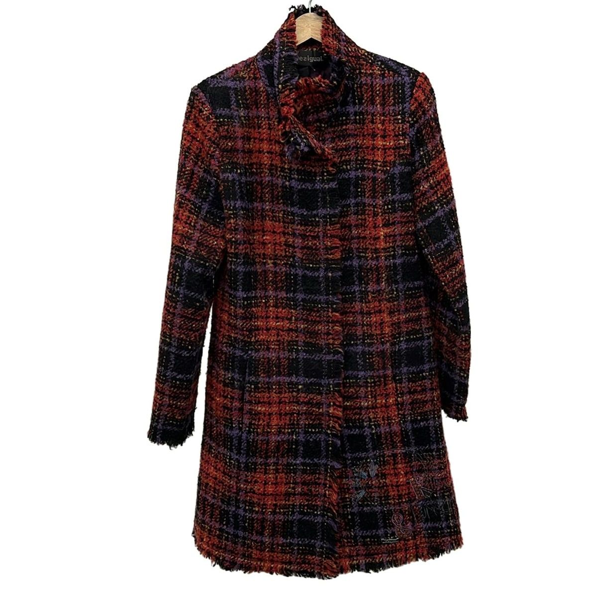 Desigual デシグアル コート サイズ42 L レディース レッド×黒×マルチ チェック柄