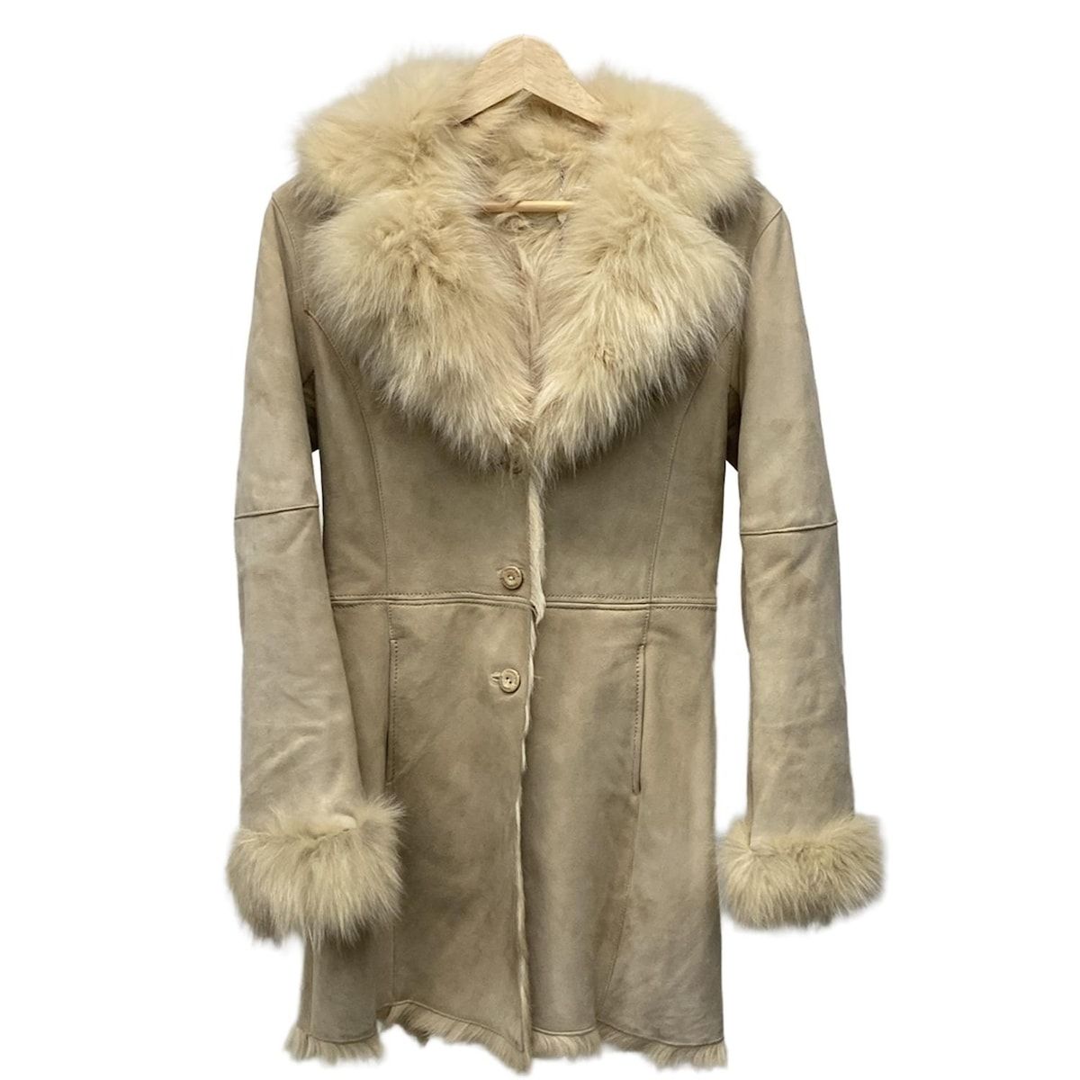 COURREGES クレージュ コート サイズ38 M レディース - ベージュ 長袖 ムートン フォックス 冬