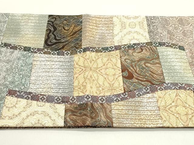  平和屋着物 両面 太鼓柄袋帯 切嵌 蜀江七宝花文 変わり市松 金銀糸 やまと誂製 正絹 ob 袋帯 帯