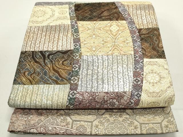 平和屋着物 両面 太鼓柄袋帯 切嵌 蜀江七宝花文 変わり市松 金銀糸 やまと誂製 正絹 ob