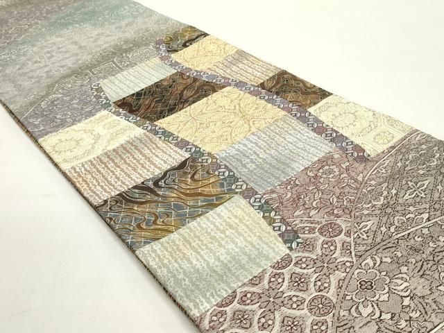 平和屋着物 両面 太鼓柄袋帯 切嵌 蜀江七宝花文 変わり市松 金銀糸 やまと誂製 正絹 ob