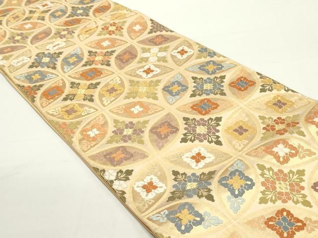 平和屋着物 六通柄袋帯 唐織 能衣七宝華文 全通箔 正絹 ob