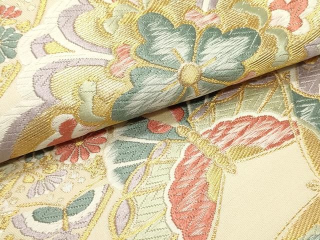  平和屋着物 六通柄袋帯 唐織 華織 七宝舞蝶花文 金糸 正絹 ob 袋帯 帯