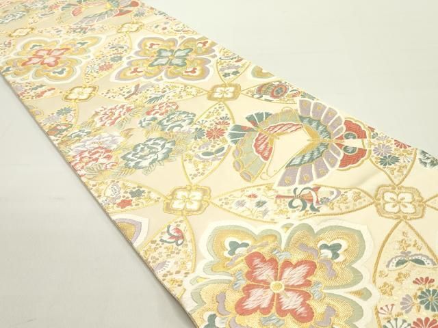 平和屋着物 六通柄袋帯 唐織 華織 七宝舞蝶花文 金糸 正絹 ob