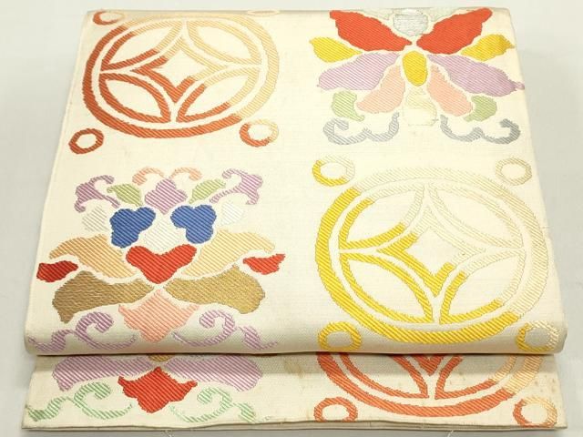 平和屋着物 六通柄 本袋帯 唐織 七宝更紗花文 正絹 ob