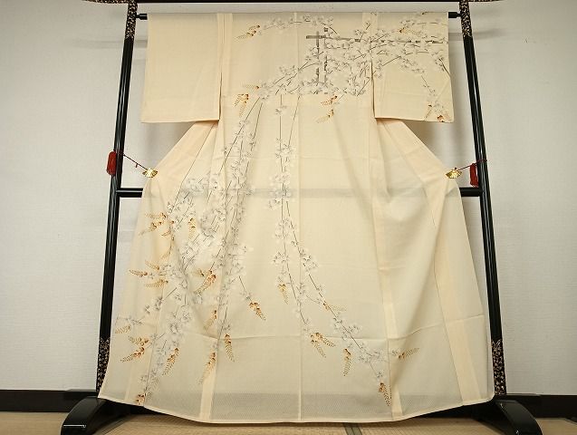 平和屋着物＊夏物 訪問着 変わり絽 枝花文 金彩 正絹 逸品 AABC6962jd