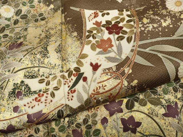 平和屋着物○訪問着 作家物 駒刺繍 誰が袖草花文 金彩 さが美