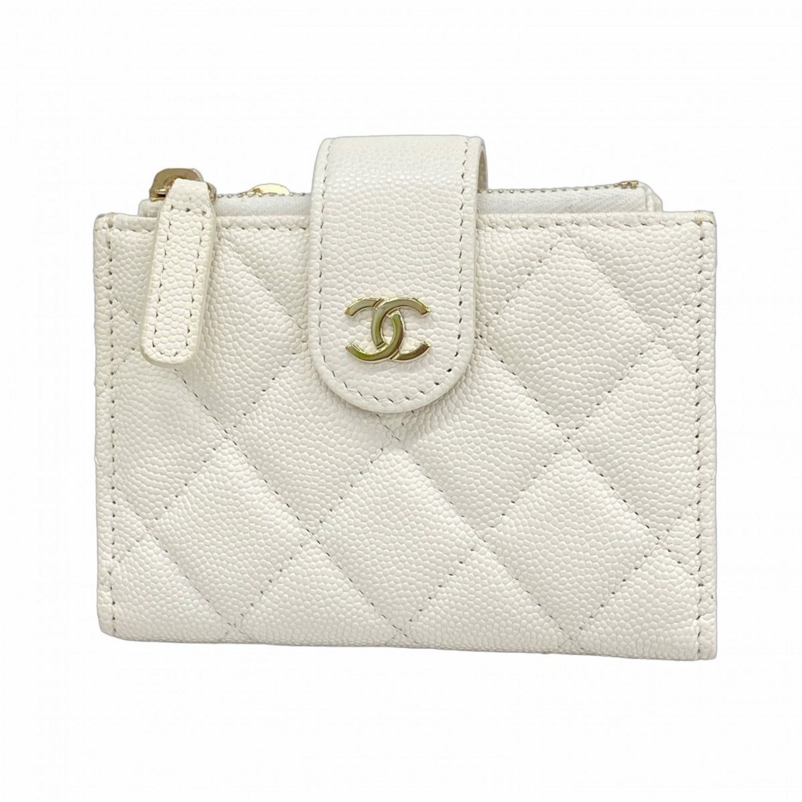 シャネル Chanel シャネル 財布 コインケース マトラッセ キャビアスキン ホワイト レディース
