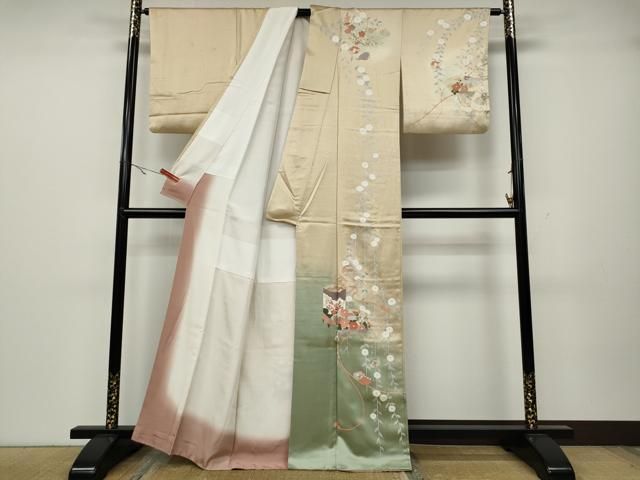 平和屋着物●訪問着　地紙貝桶花文　暈し染め　金彩　正絹　逸品　CABA1645ut 平和屋着物○訪問着 地紙貝桶花文 暈し染め 金彩