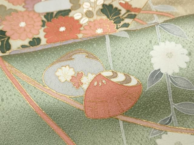 平和屋着物○訪問着 地紙貝桶花文 暈し染め 金彩