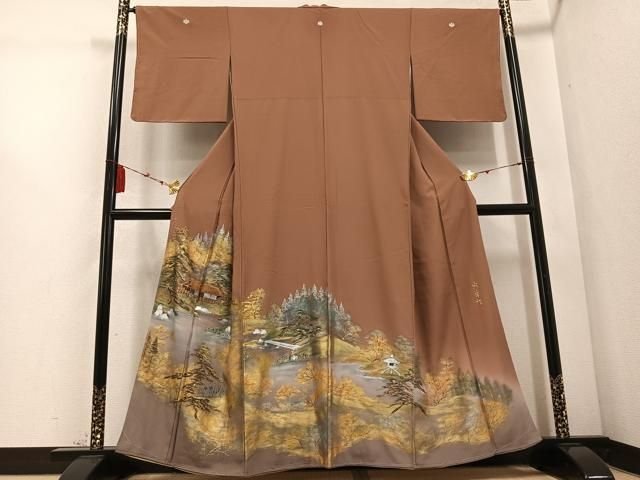 平和屋着物 豪華色留袖 作家物 手描き 風景樹林文 金銀彩 正絹 ph