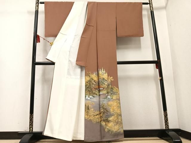 平和屋着物 豪華色留袖 作家物 手描き 風景樹林文 金銀彩 正絹 ph