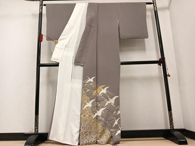 平和屋着物 豪華色留袖 駒刺繍 立波群れ鶴草花文 金彩 正絹 ph