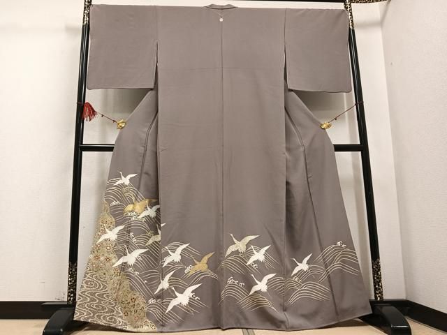 平和屋着物 豪華色留袖 駒刺繍 立波群れ鶴草花文 金彩 正絹 ph