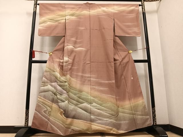 平和屋着物●石川県指定無形文化財 牛首紬 白山工房 手織り 現代の名工 京友禅 村田道宣 訪問着 重山文 暈し染め 逸品 未使用 AABC9836ph 平和屋着物○石川県指定無形文化財 牛首紬 白山工房 手織り 訪問着