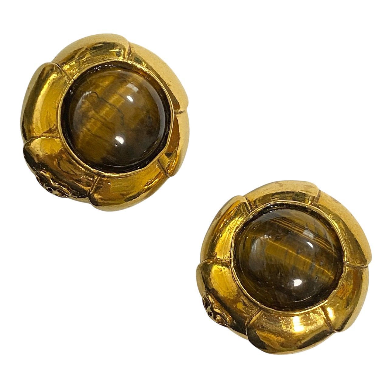 3417 CHANEL シャネル Vintage ヴィンテージ イヤリング タイガーアイ GP